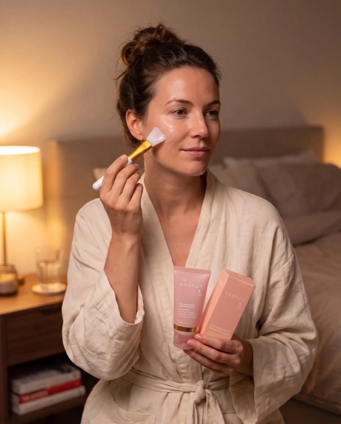 Vrouw brengt masker aan voor het slapen